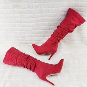 Brand New Red Slouchy Shaft Knee High Heel Boots